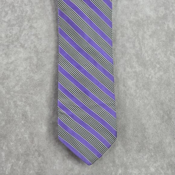DKNY Purple Houndstooth Stripe Geometric Executive Black White Neck Tie Men's - Picture 1 of 6